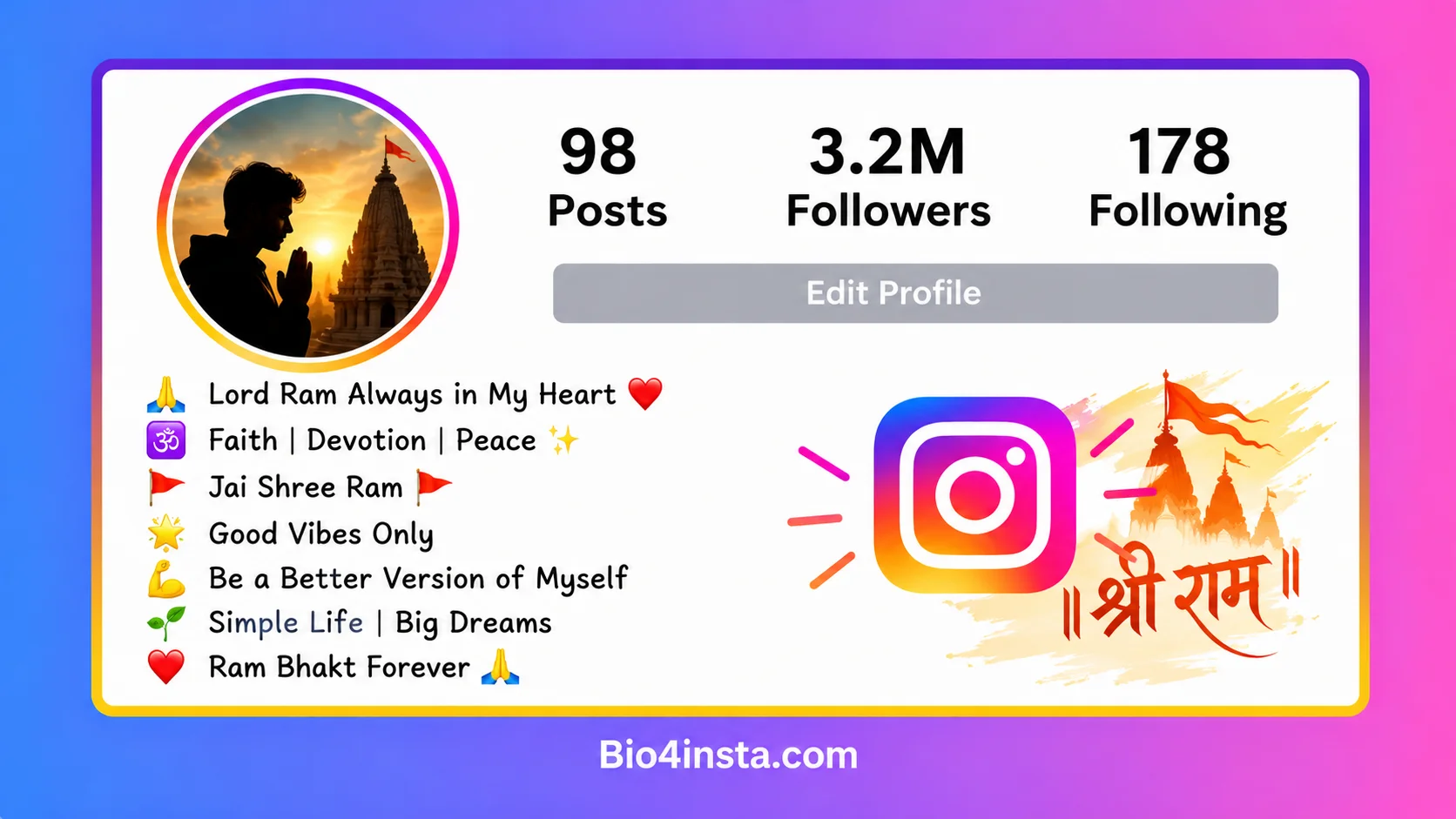 Best 100+ Instagram Bio Hindu Jai Shree Ram in (Hindi And English)